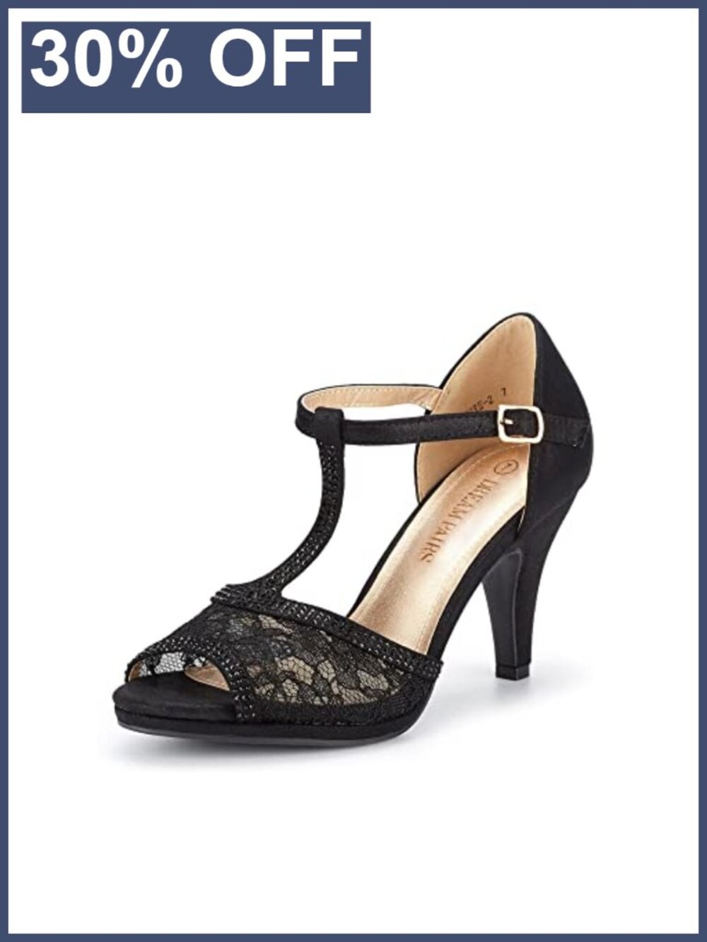 Lace Design Open Toe Kitten Heel Sandals with Adjustable T-Strap